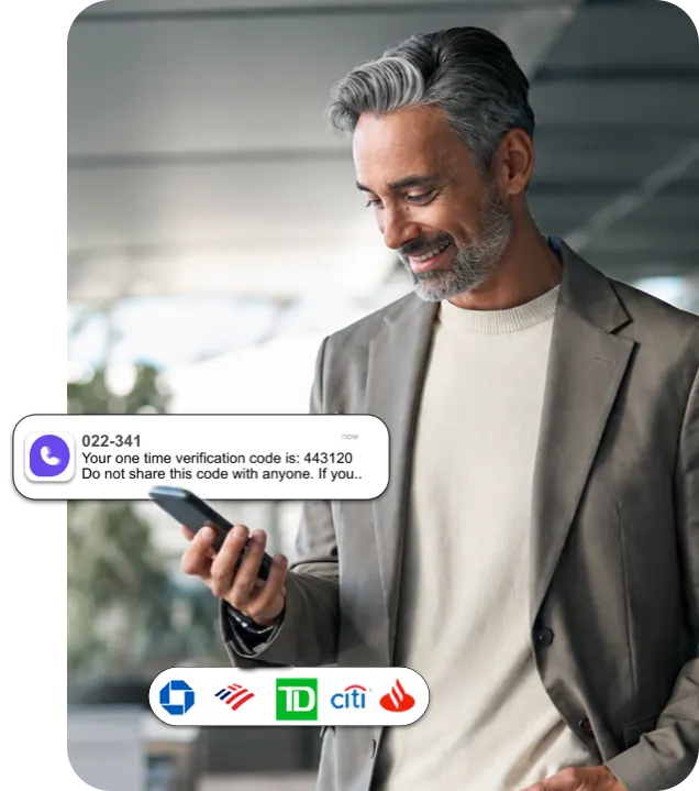 Man receiving a bank verification code on his U.S. number